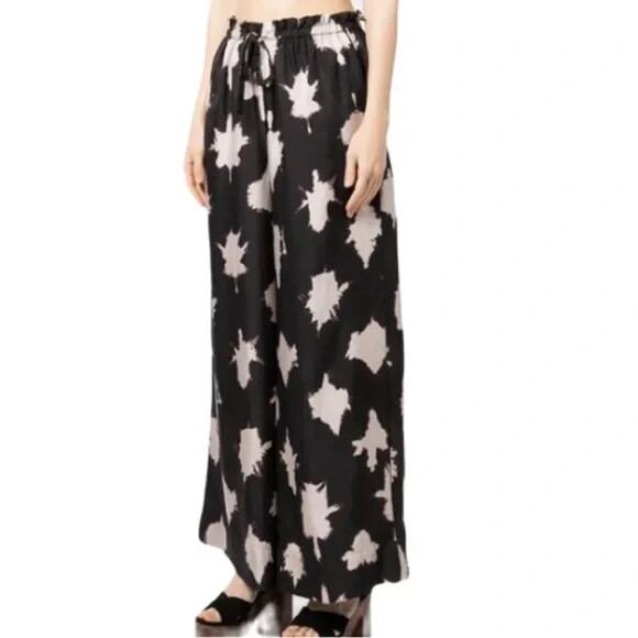 Ulla Johnson Noir Blur Sawyer 100% Silk Wide Leg Elastic Waist Pants Size 4 - Picture 2 of 9